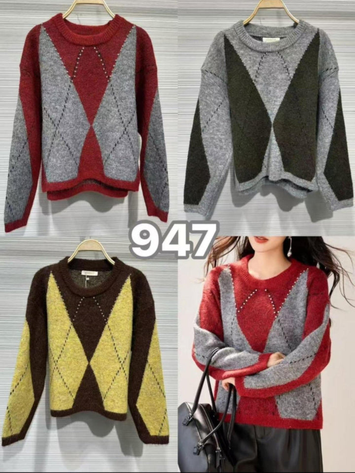 Maglione con fantasia astratta multicolore morbido e caldo Marrone/Giallo Level Stores