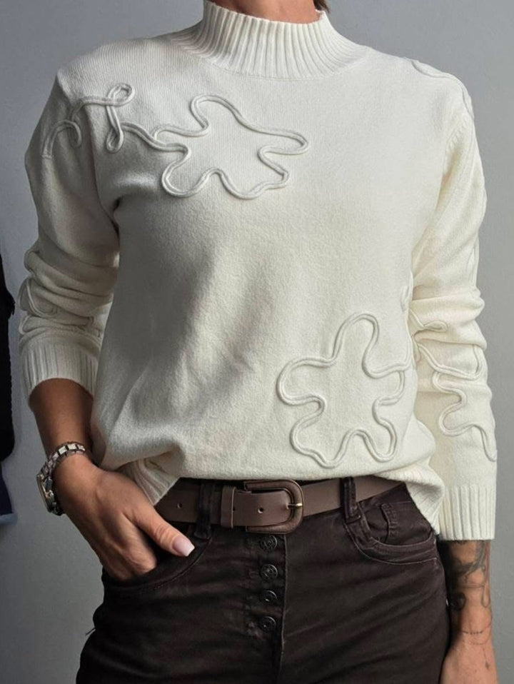 Maglione con fantasia fiore morbido e caldo Bianco Level Stores