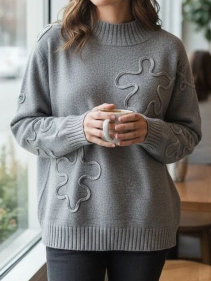Maglione con fantasia fiore morbido e caldo Grigio Level Stores