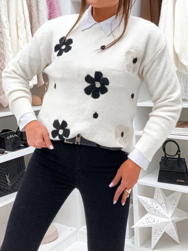 Maglione con fantasia fiore morbido e caldo Bianco Level Stores