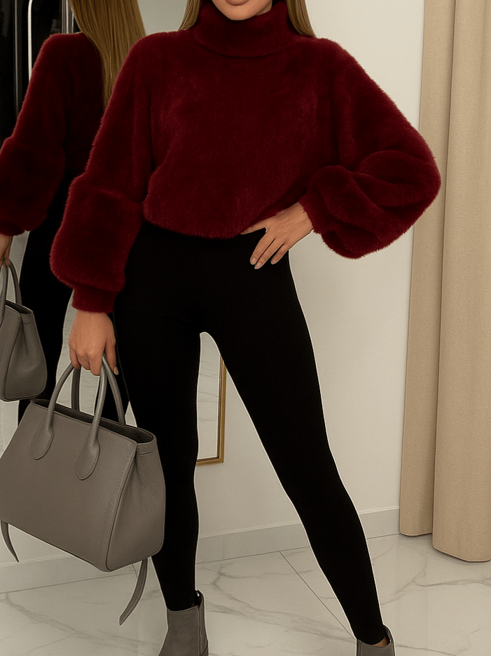 Maglione con manica in pelliccia morbido e caldo Bordo Level Stores