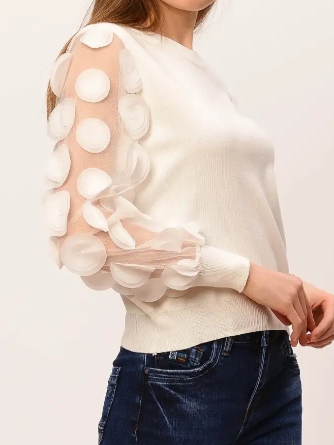 Maglione con maniche lunghe in tulle a palloncino Beige Level Stores