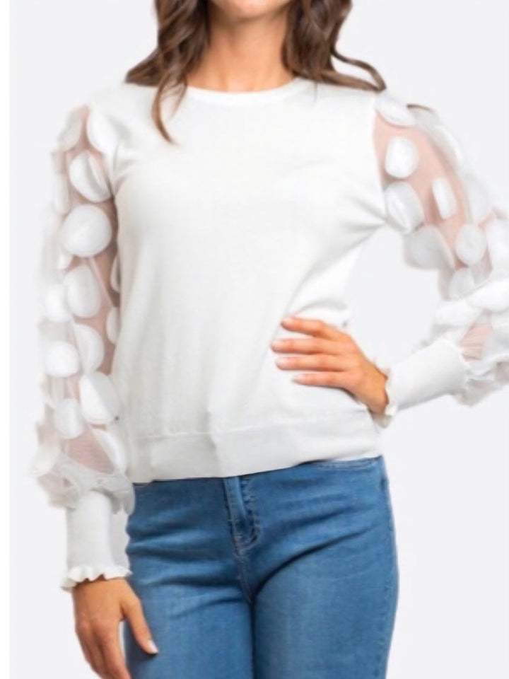 Maglione con maniche lunghe in tulle a palloncino Bianco Level Stores