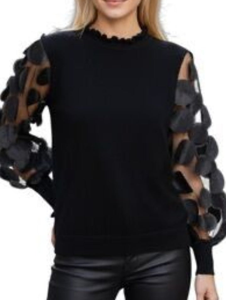 Maglione con maniche lunghe in tulle a palloncino Nero Level Stores