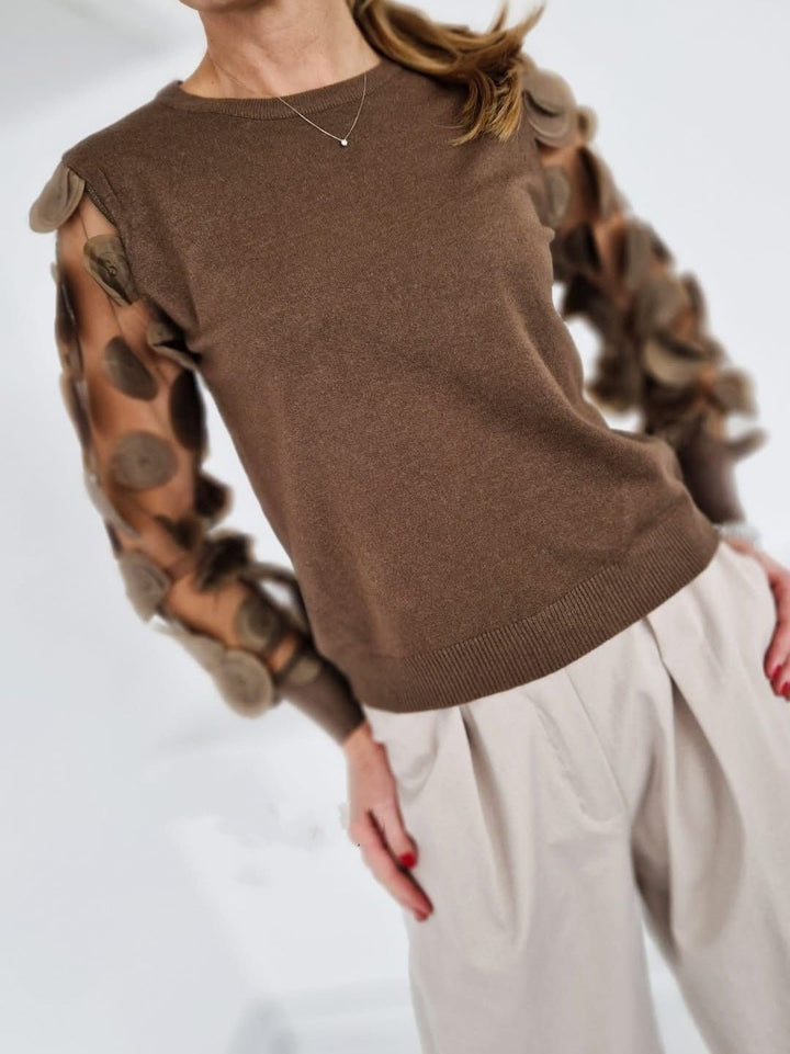 Maglione con maniche lunghe in tulle a palloncino Marrone Level Stores