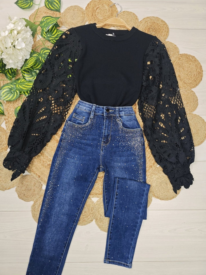 Maglione con maniche lunghe n tulle a palloncino Bianco Level Stores