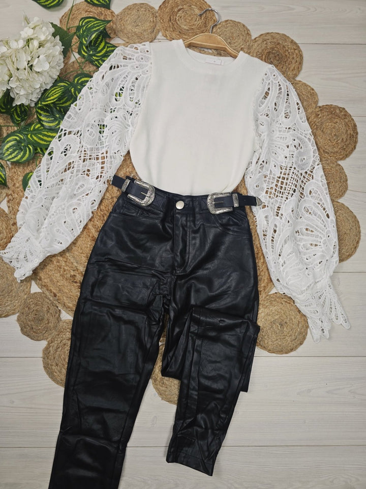 Maglione con maniche lunghe n tulle a palloncino Bianco Level Stores