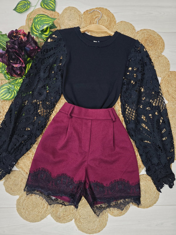 Maglione con maniche lunghe n tulle a palloncino Nero Level Stores