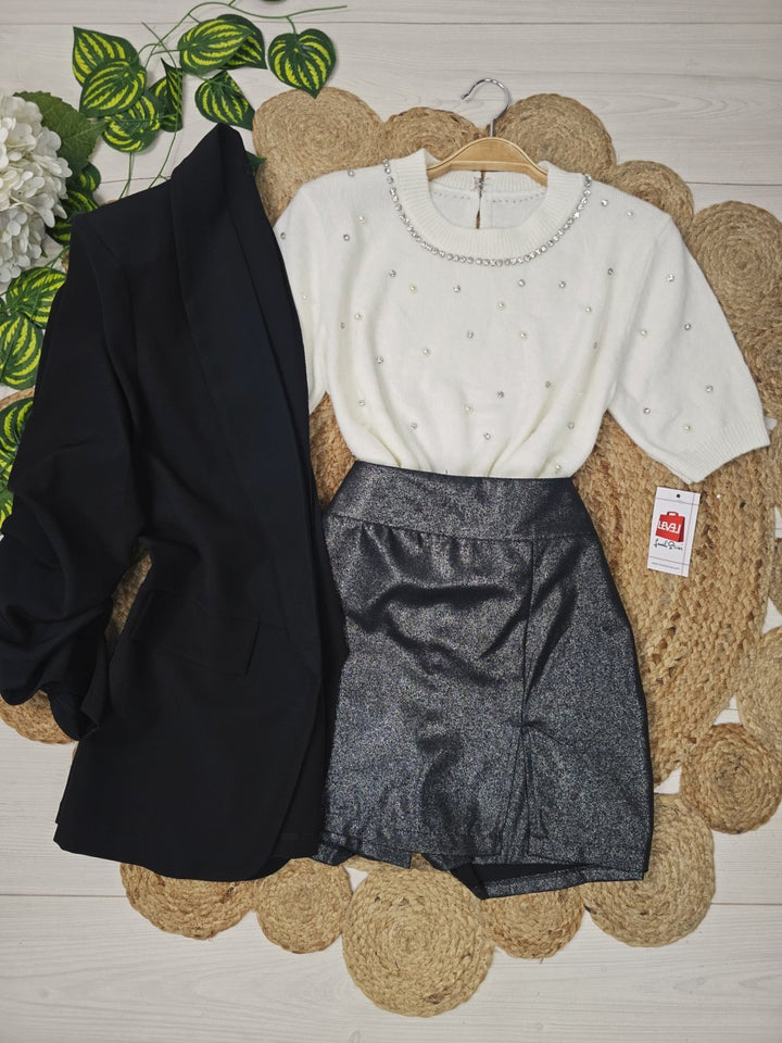 Maglione con mezza manica strass e perle Bordo Level Stores