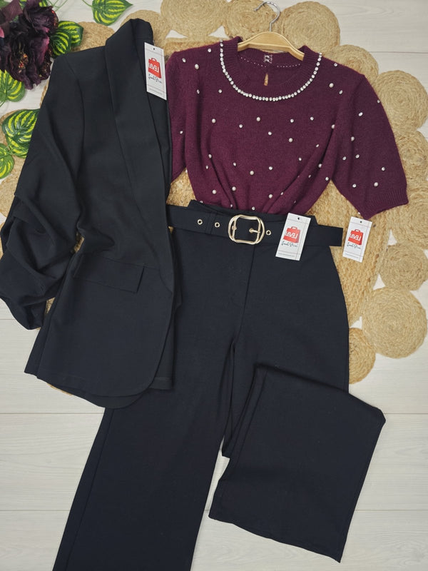 Maglione con mezza manica strass e perle Marrone Level Stores