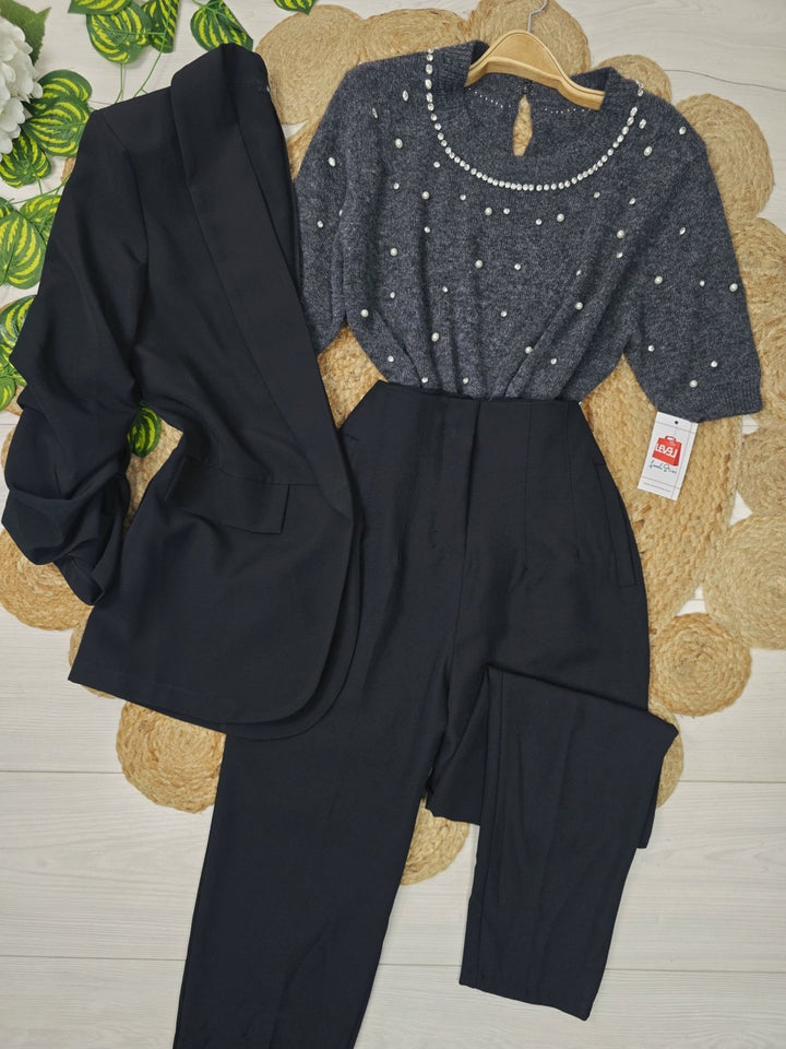 Maglione con mezza manica strass e perle Bordo Level Stores