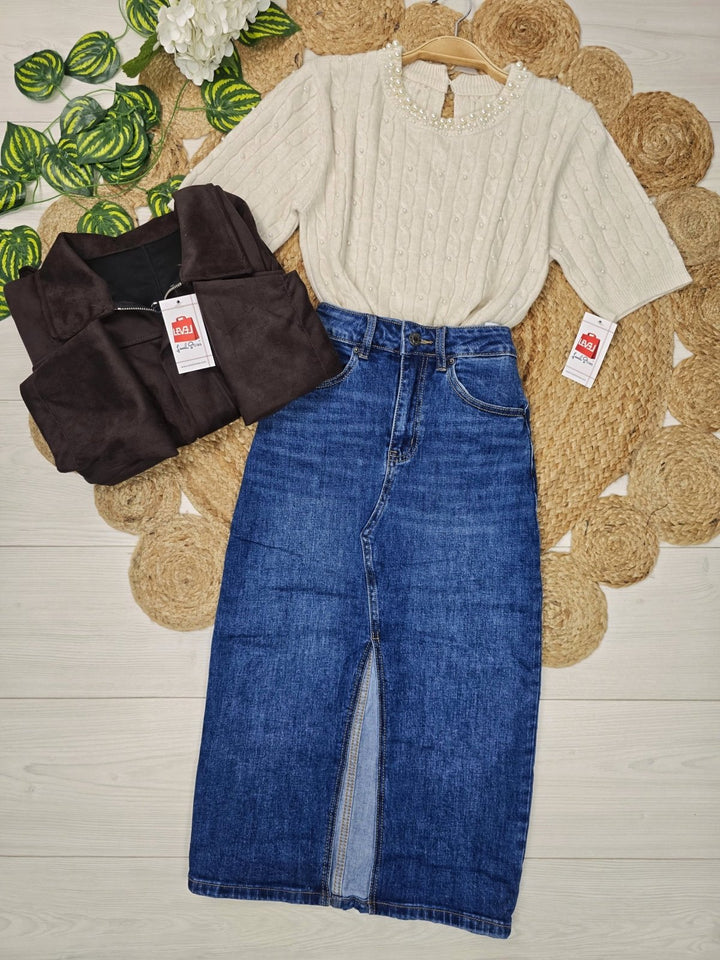 Maglione con motivo a intreccio con mezza manica Bordo Level Stores