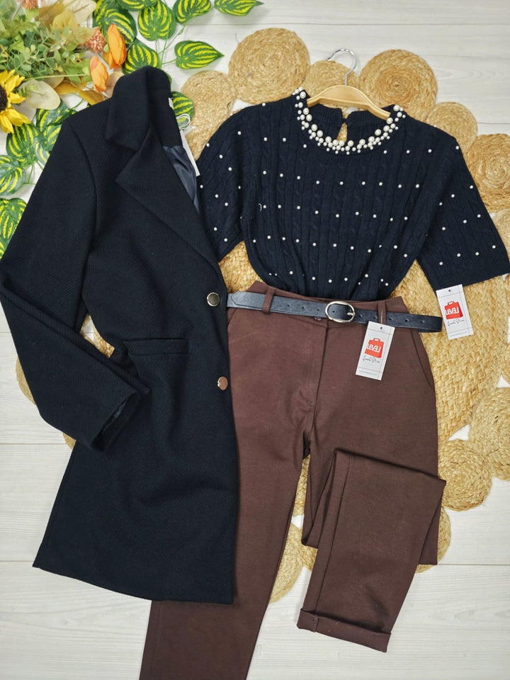 Maglione con motivo a intreccio con mezza manica Bordo Level Stores