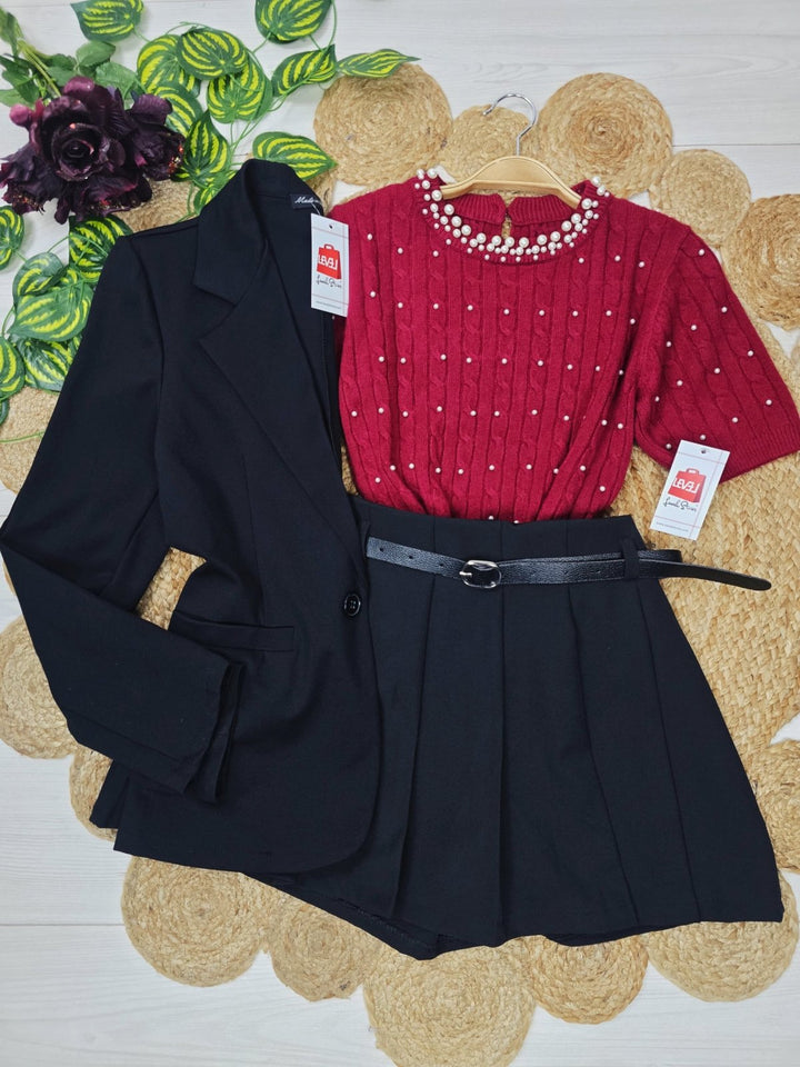 Maglione con motivo a intreccio con mezza manica Bordo Level Stores