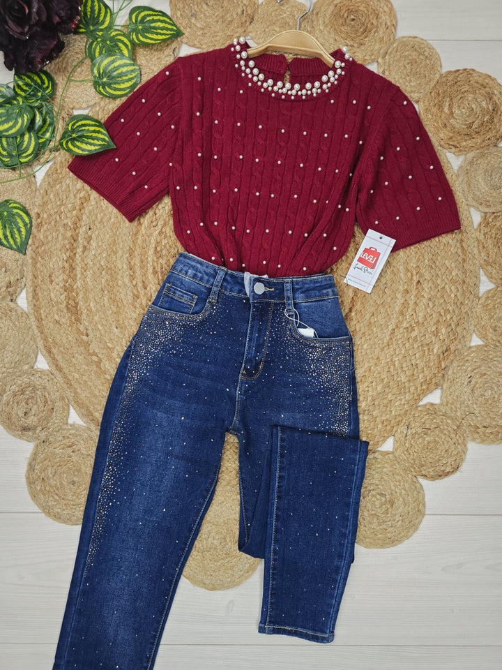 Maglione con motivo a intreccio con mezza manica Bordo Level Stores