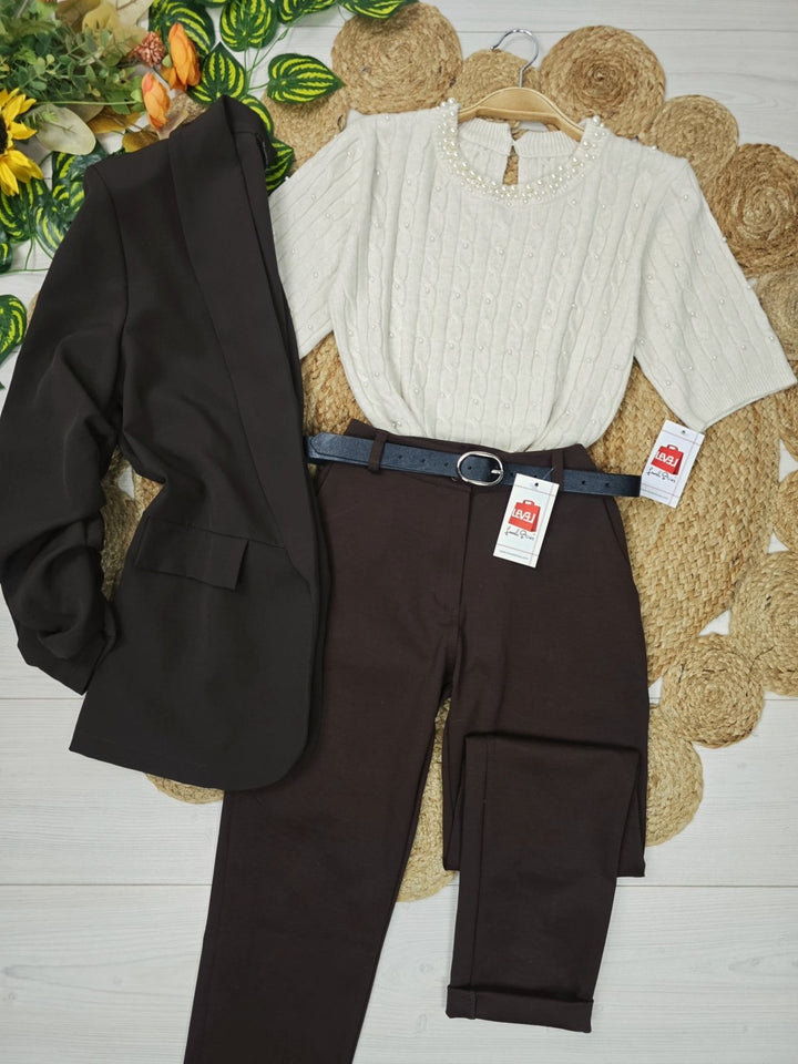 Maglione con motivo a intreccio con mezza manica Bordo Level Stores