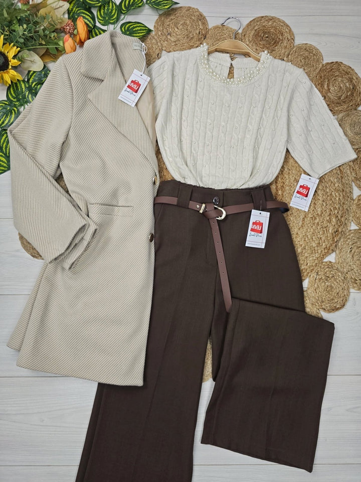 Maglione con motivo a intreccio con mezza manica Bordo Level Stores