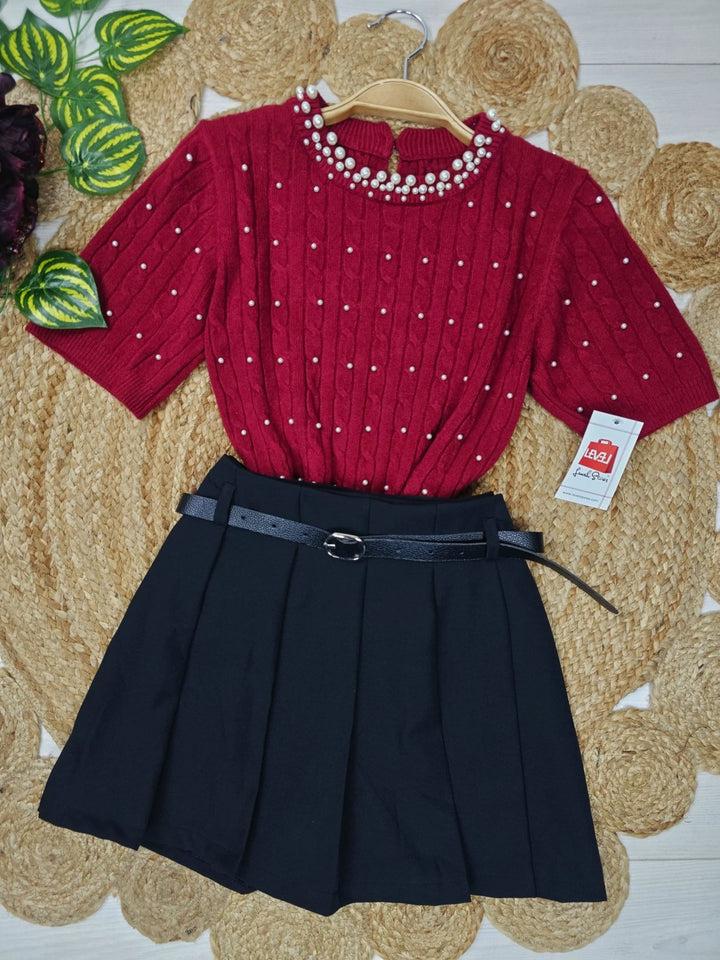 Maglione con motivo a intreccio con mezza manica Bordo Level Stores