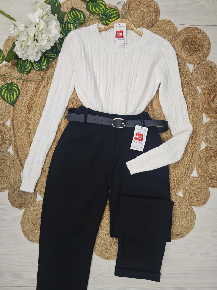 Maglione con motivo a intreccio Bianco Level Stores