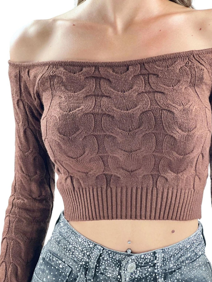 Maglione con motivo a intreccio modello corto morbido Nero Level Stores