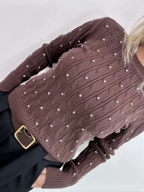 Maglione con motivo a intreccio strass morbido e caldo Nero Level Stores