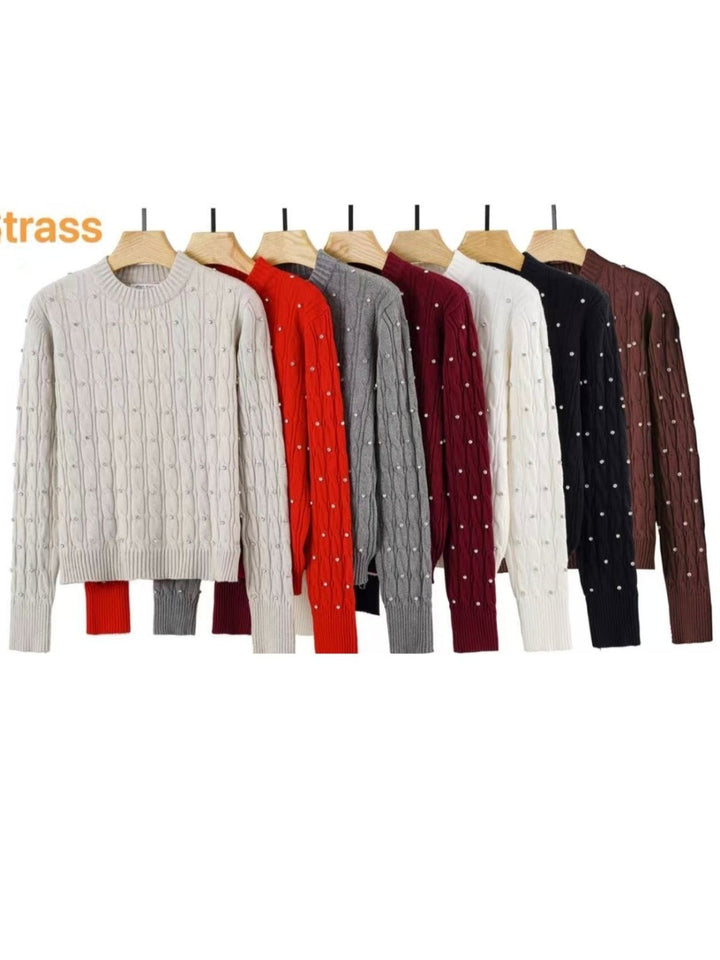 Maglione con motivo a intreccio strass morbido e caldo Nero Level Stores