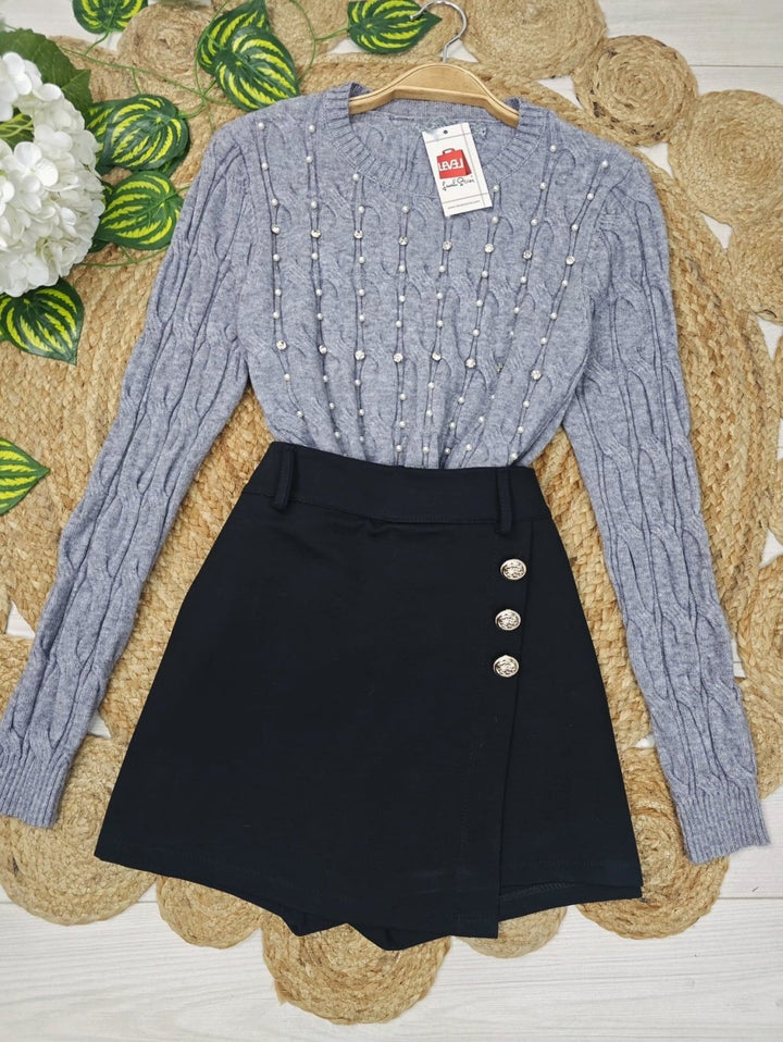 Maglione con motivo intreccio strass morbido e caldo Nero Level Stores