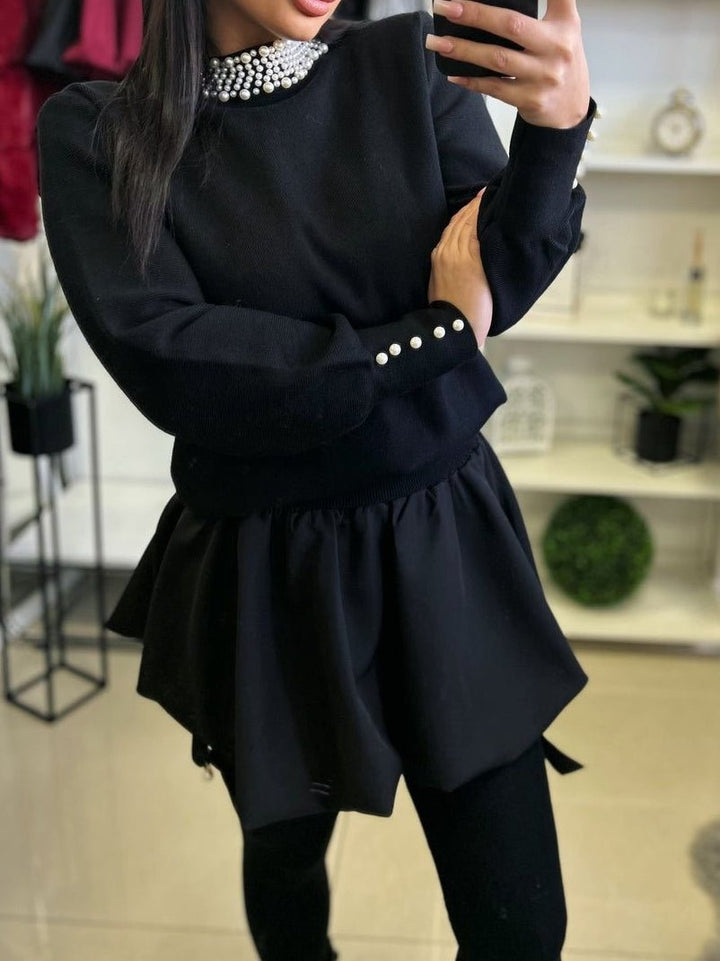 Maglione con perle con&nbsp;maniche lunghe&nbsp;a palloncino morbido e caldo Beige Level Stores