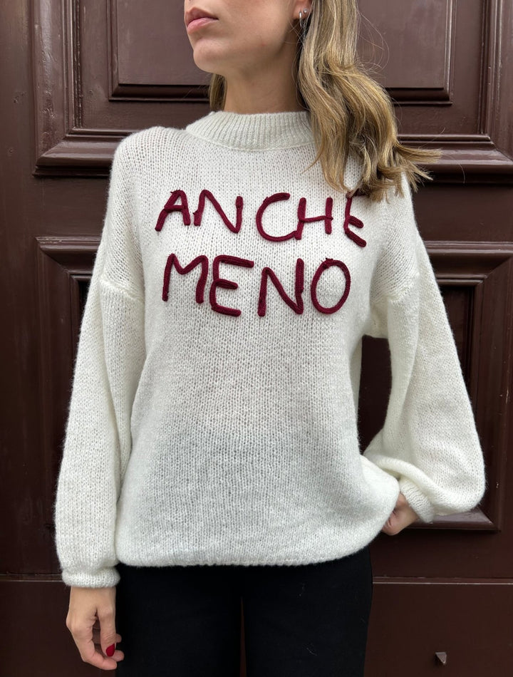 Maglione con scritta Anche meno morbido e caldo Bianco Level Stores