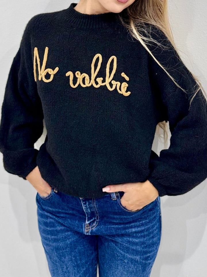 Maglione con scritta morbido e caldo Nero Level Stores