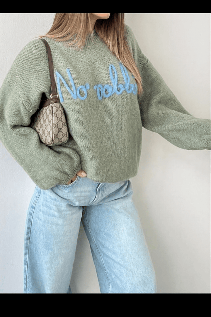 Maglione con scritta morbido e caldo Verde Level Stores