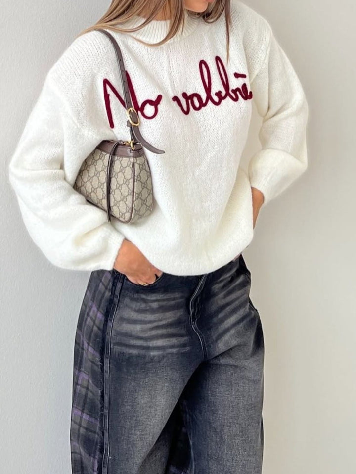 Maglione con scritta morbido e caldo Bianco Level Stores