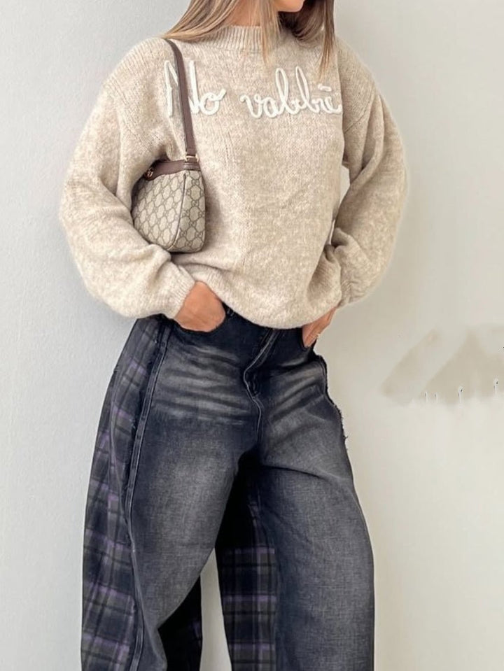 Maglione con scritta morbido e caldo Beige Level Stores