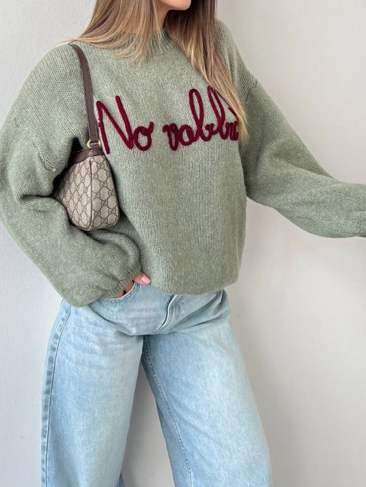 Maglione con scritta morbido e caldo Verde Level Stores