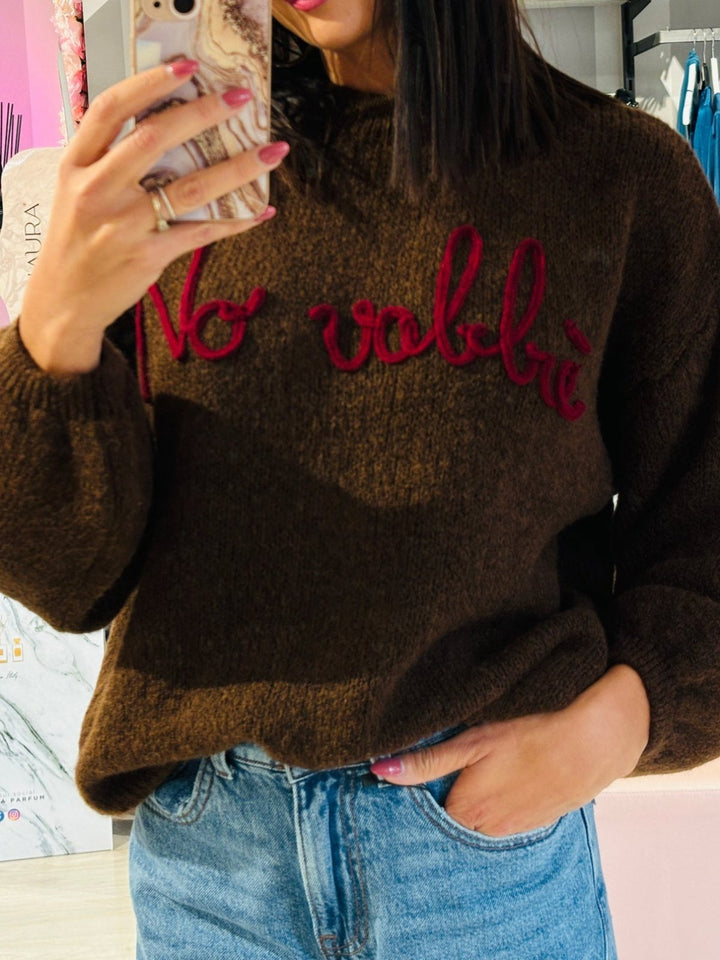 Maglione con scritta morbido e caldo Marrone Level Stores