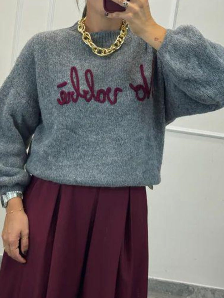 Maglione con scritta morbido e caldo Grigio Level Stores