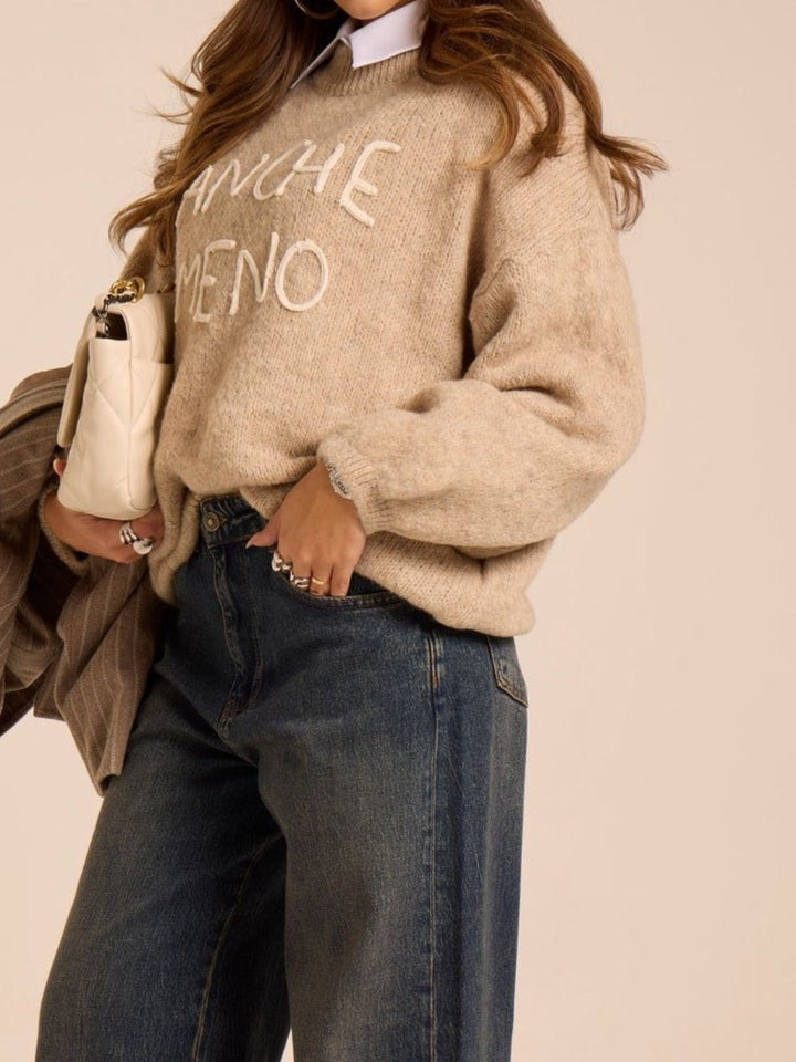 Maglione con scritta morbido e caldo, Beige Level Stores