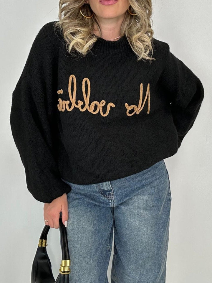 Maglione con scritta No vabbè morbido e caldo Nero Level Stores