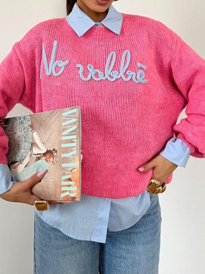 Maglione con scritta No vabbè morbido e caldo Rosa barbie Level Stores