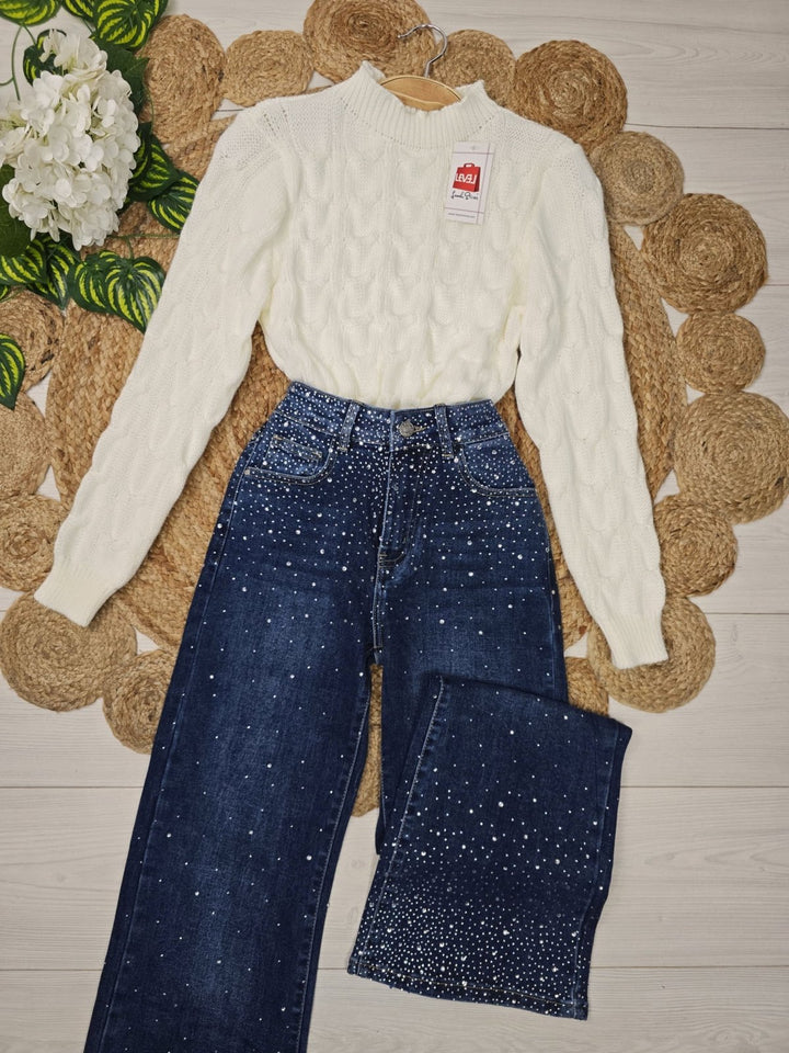 Maglione corto con motivo a intreccio pesante in morbido tessuto Nero Level Stores