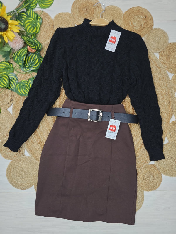 Maglione corto con motivo a intreccio pesante in morbido tessuto Nero Level Stores