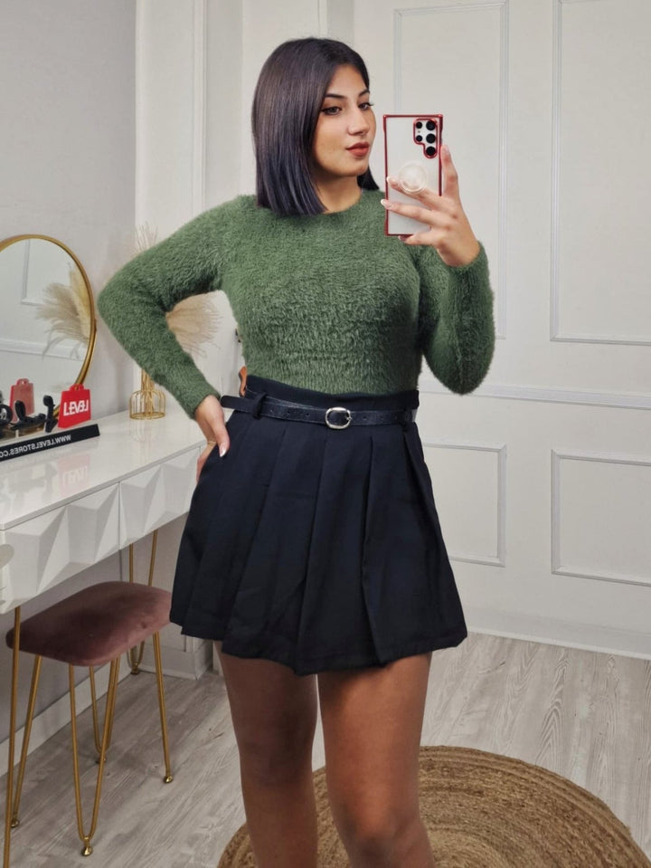 Maglione corto in pelliccia morbida Nero Level Stores