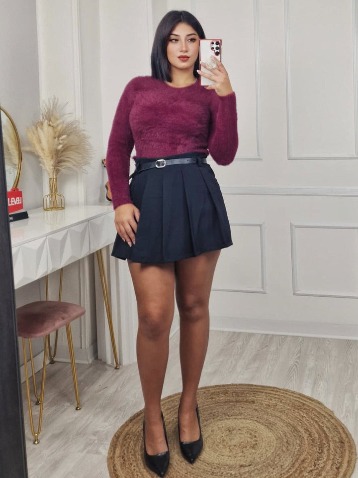 Maglione corto in pelliccia morbida Nero Level Stores