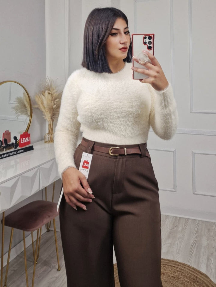 Maglione corto in pelliccia morbida Nero Level Stores