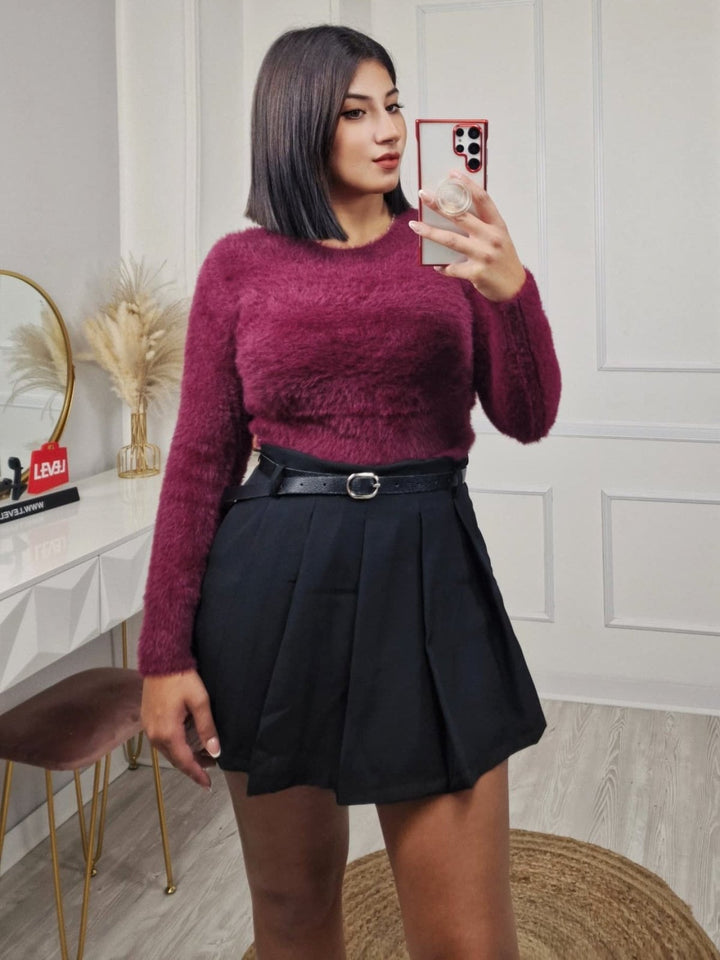 Maglione corto in pelliccia morbida Nero Level Stores