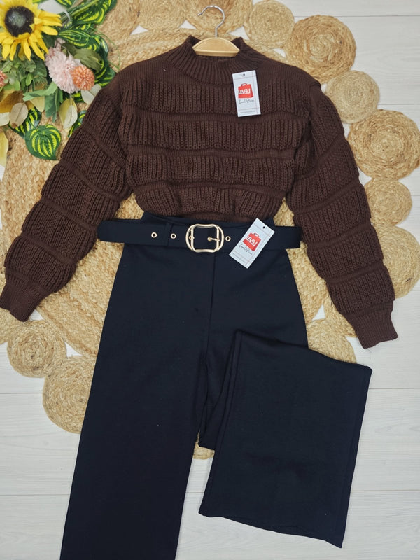 Maglione corto pesante in morbido tessuto Marrone Level Stores