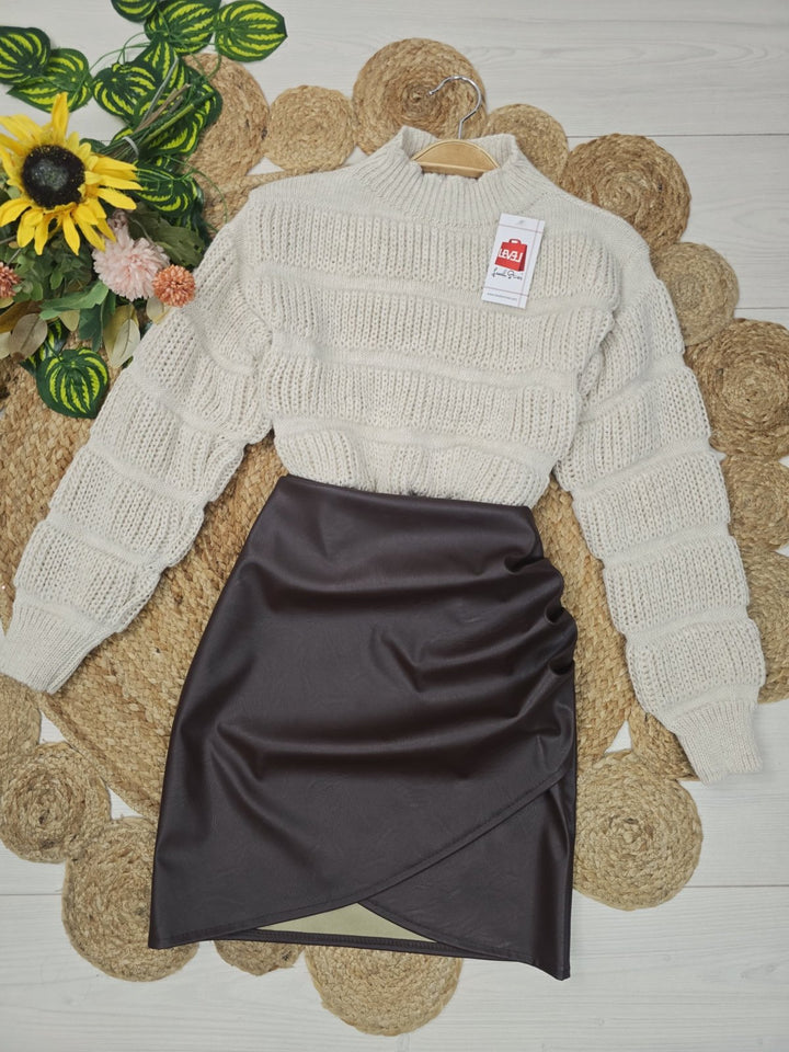 Maglione corto pesante in morbido tessuto Beige Level Stores