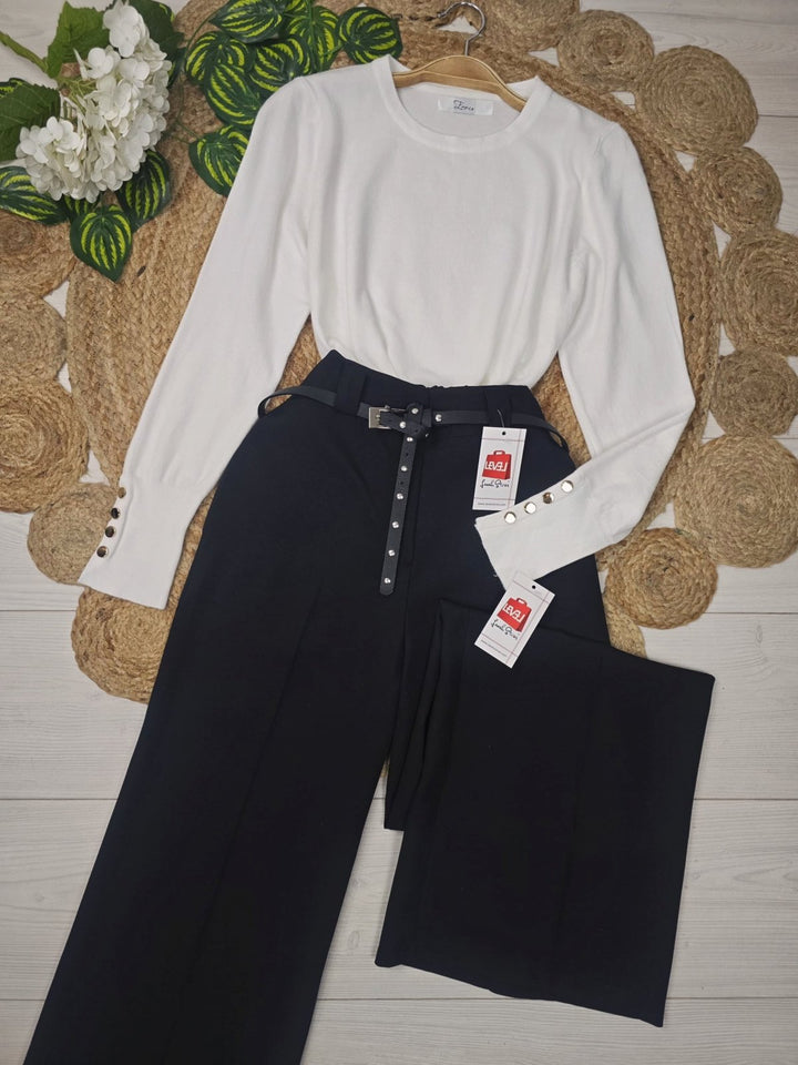 Maglione girocollo modello Zara Con bottoni Morbido Caldo Nero Level Stores