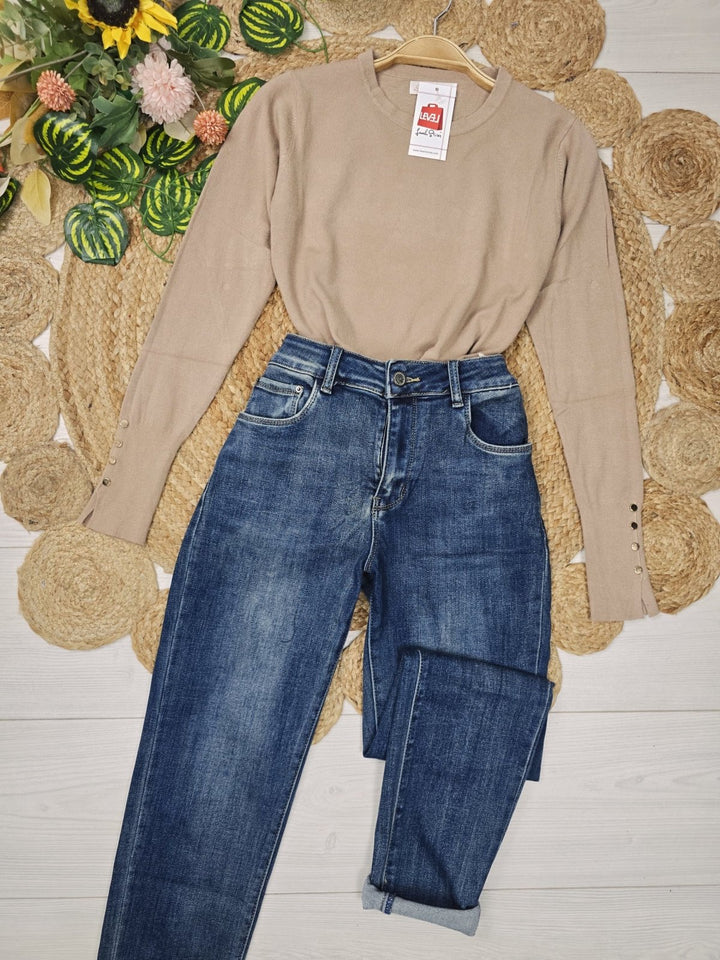 Maglione girocollo modello Zara Con bottoni Morbido Caldo Camel Level Stores