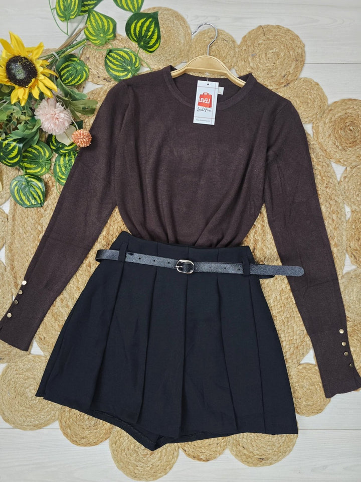 Maglione girocollo modello Zara Con bottoni Morbido Caldo Camel Level Stores